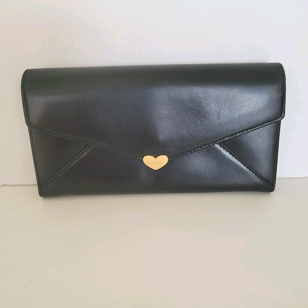 Paul Smith Love Letter‎ Heart Metal Cow Leather Wallet Black Boho Designer Large